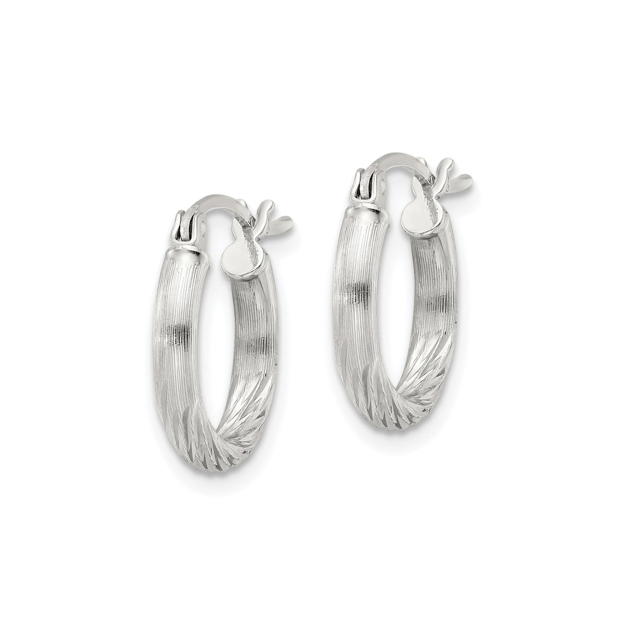 Sterling Silver Hoop Earrings with Twisted Textured Design, Brushed and Polished Finish