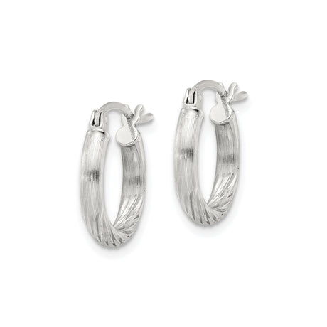 Sterling Silver Hoop Earrings with Twisted Textured Design, Brushed and Polished Finish