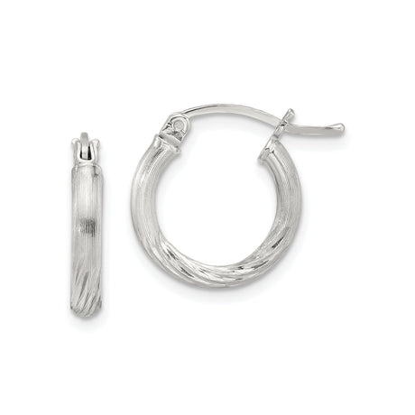 Sterling Silver Hoop Earrings with Twisted Textured Design, Brushed and Polished Finish