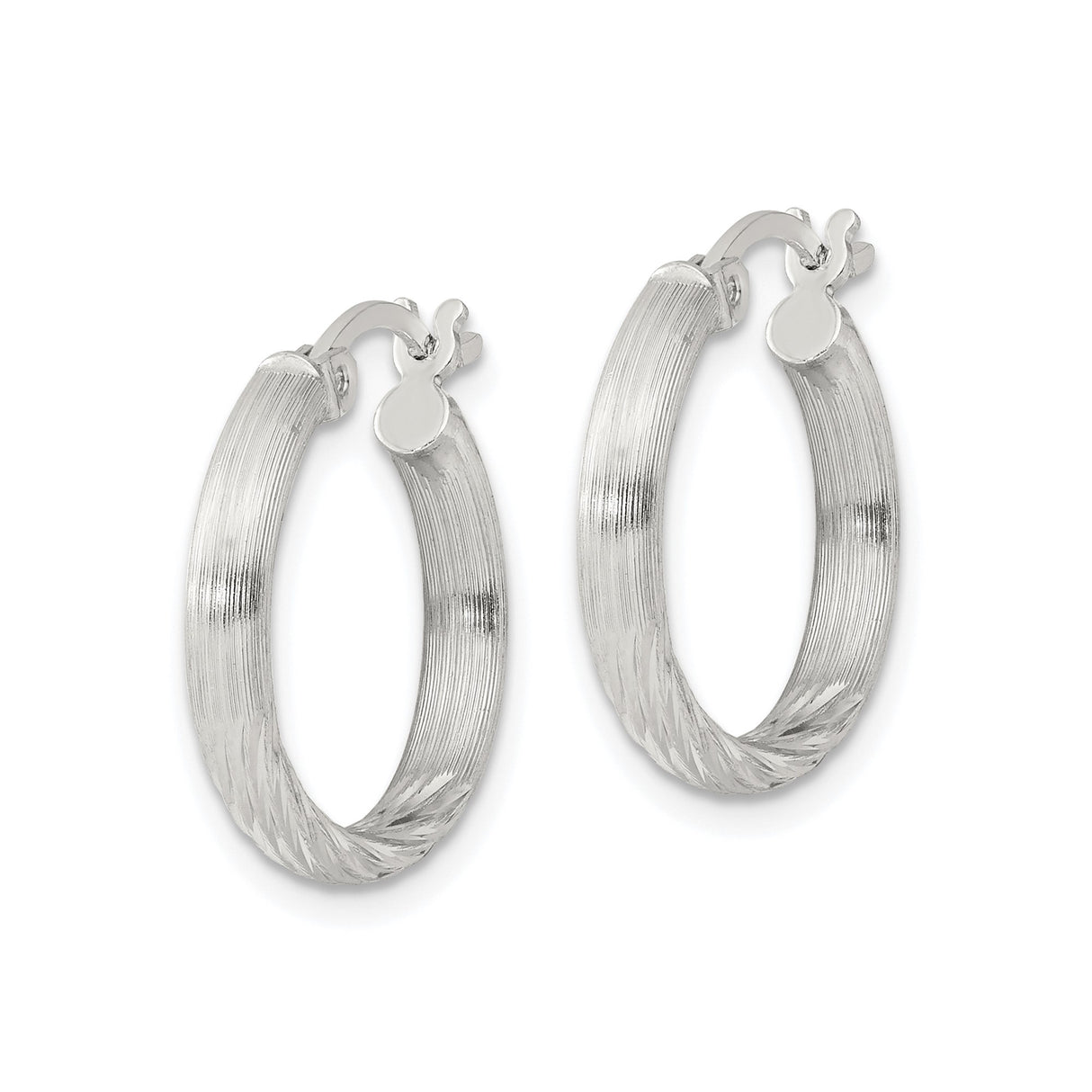 Sterling Silver Hoop Earrings, Textured Twisted Round Design, Lightweight Classic Style