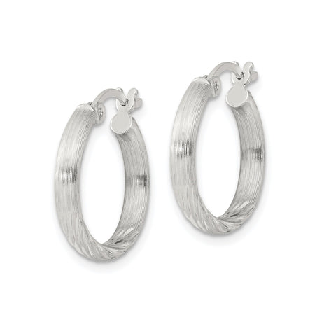 Sterling Silver Hoop Earrings, Textured Twisted Round Design, Lightweight Classic Style