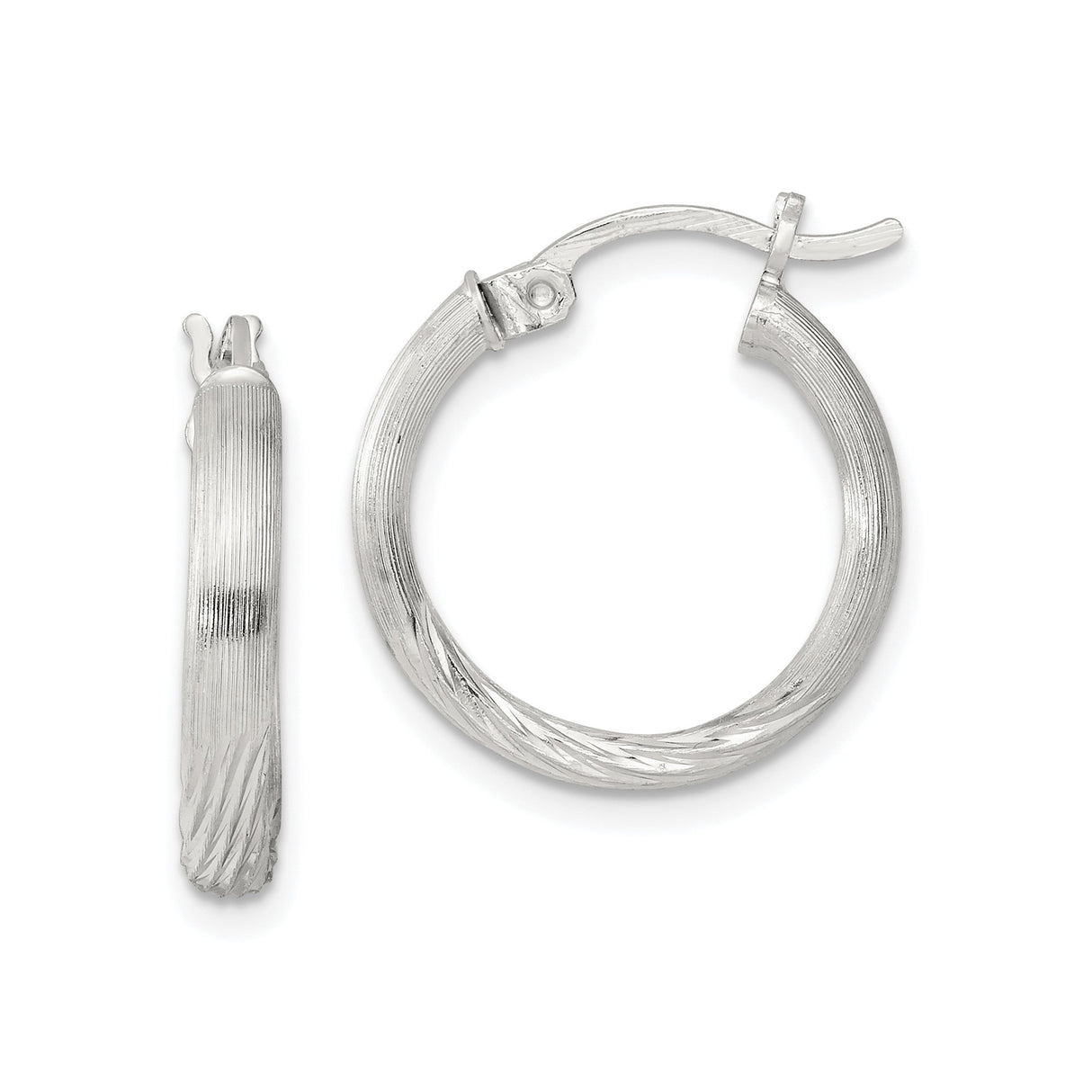 Sterling Silver Hoop Earrings, Textured Twisted Round Design, Lightweight Classic Style