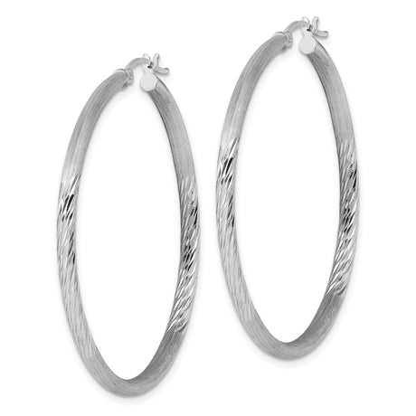 Sterling Silver Hoop Earrings, Twisted Diamond Cut Design with Textured Finish