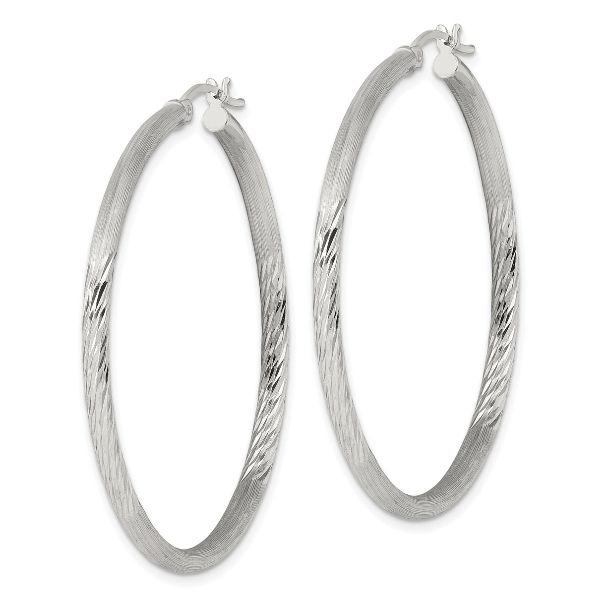 Sterling Silver Hoop Earrings, Textured Round Design with Diamond Cut Finish, Lightweight Style