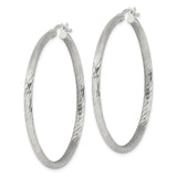 Sterling Silver Hoop Earrings, Textured Round Design with Diamond Cut Finish, Lightweight Style