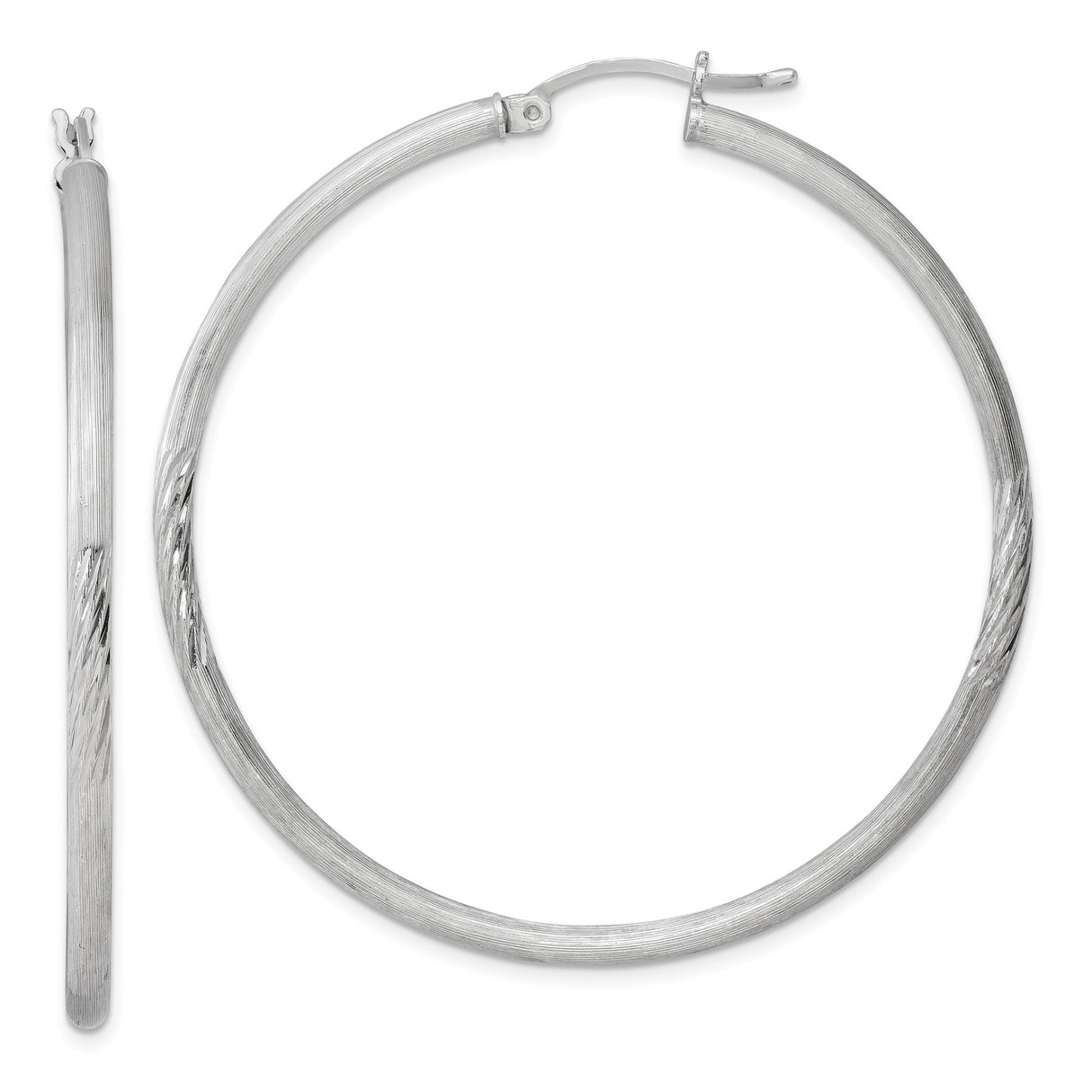 Sterling Silver Twisted Hoop Earrings, Lightweight Textured High-Polish Tube Hoops for Women