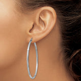 Sterling Silver Hoop Earrings, Large Round Tube with Twist Detail and Textured Satin Finish