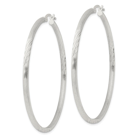 Sterling Silver Hoop Earrings, Lightweight Textured Twist Design with Polished Finish