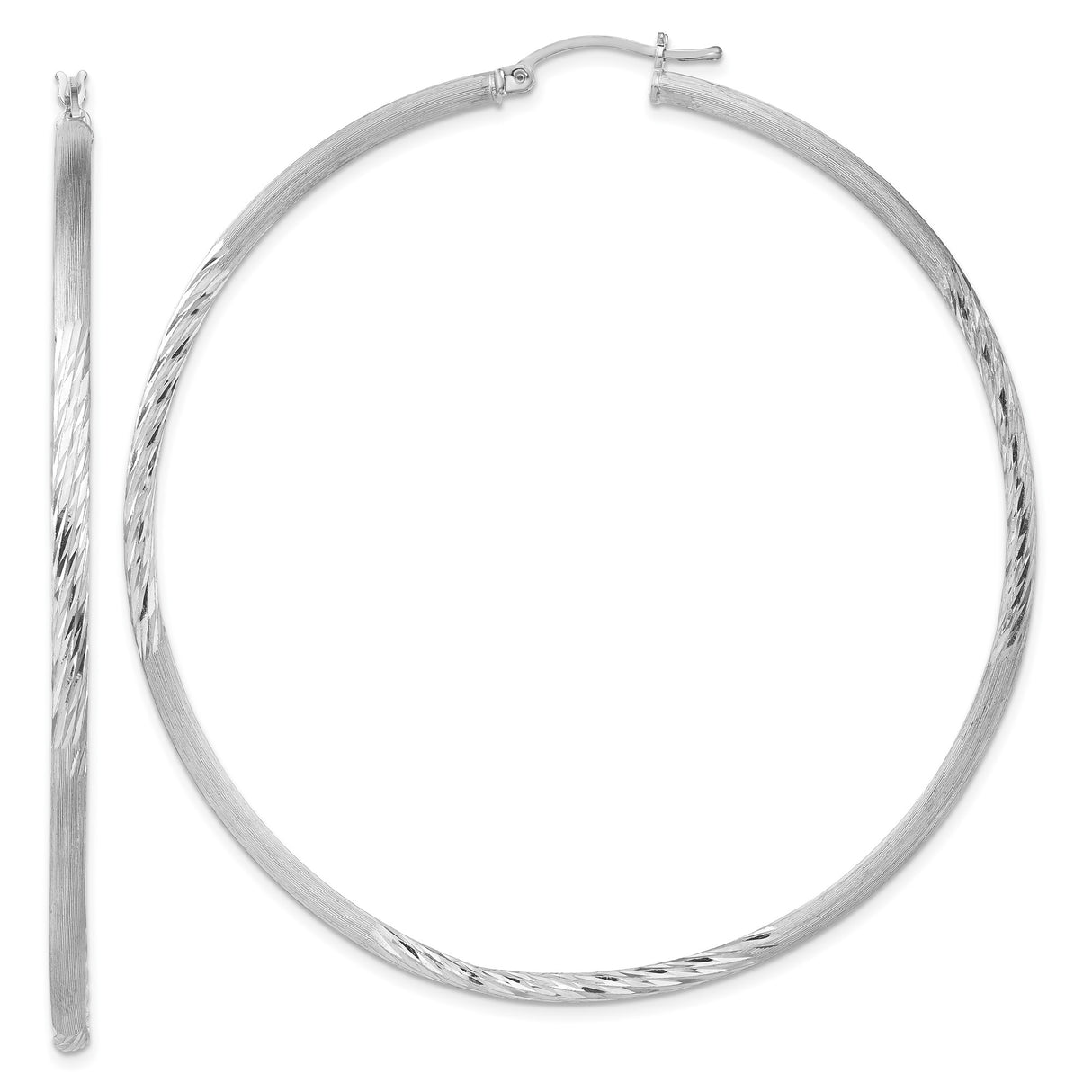 Sterling Silver Hoop Earrings, Textured Brushed and Polished Finish, Lightweight Minimalist Style