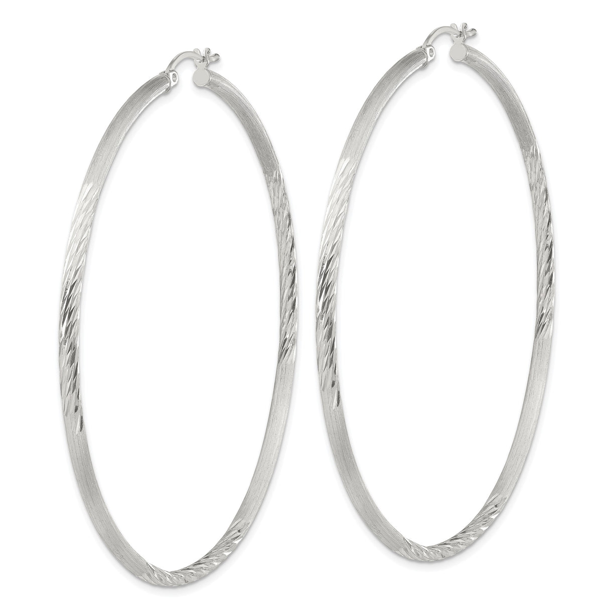 Sterling Silver Hoop Earrings with Brushed Finish and Twisted Diamond Cut Texture