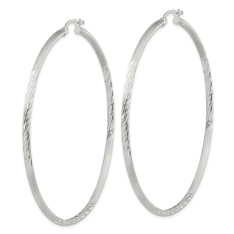 Sterling Silver Hoop Earrings with Brushed Finish and Twisted Diamond Cut Texture