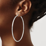 Sterling Silver Hoop Earrings with Brushed Finish and Twisted Diamond Cut Texture