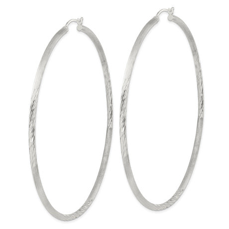 Sterling Silver Flat Hoop Earrings with Polished and Textured Twist Design