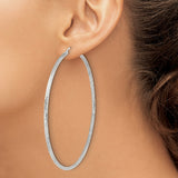 Sterling Silver Flat Hoop Earrings with Polished and Textured Twist Design