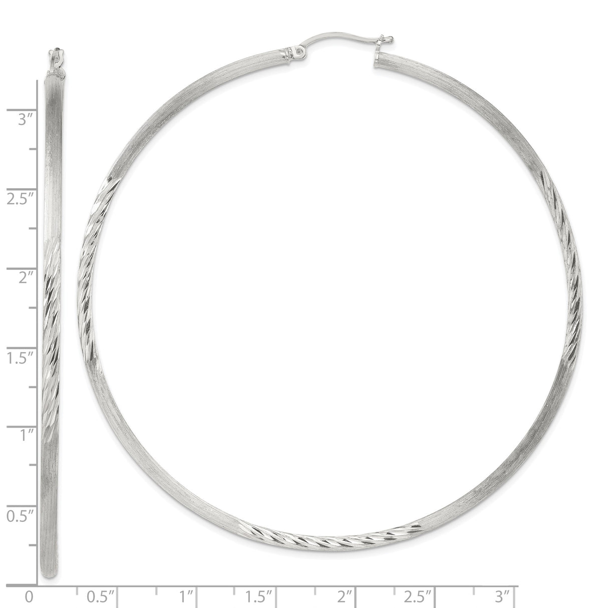 Sterling Silver Flat Hoop Earrings with Polished and Textured Twist Design