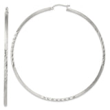 Sterling Silver Flat Hoop Earrings with Polished and Textured Twist Design