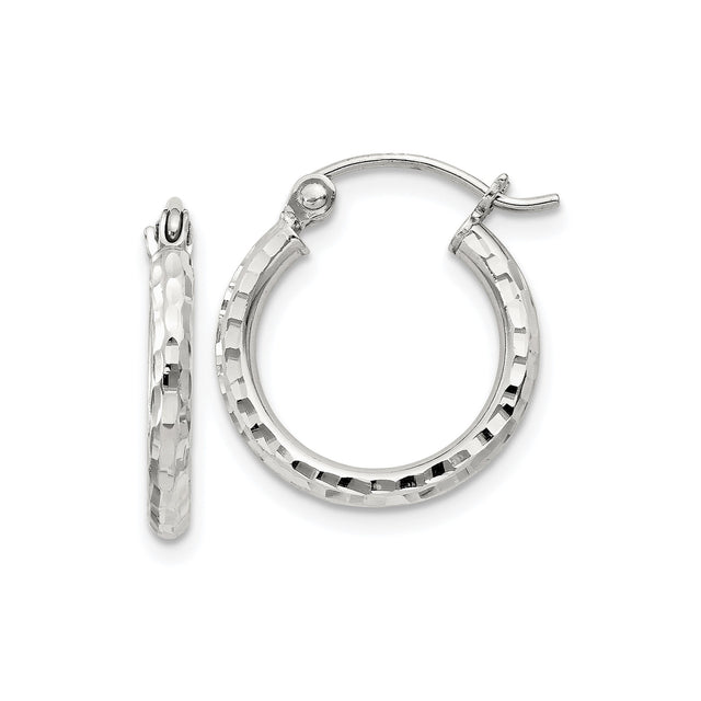 Sterling Silver Hammered Hoop Earrings, Textured Lightweight Round Hoops for Women