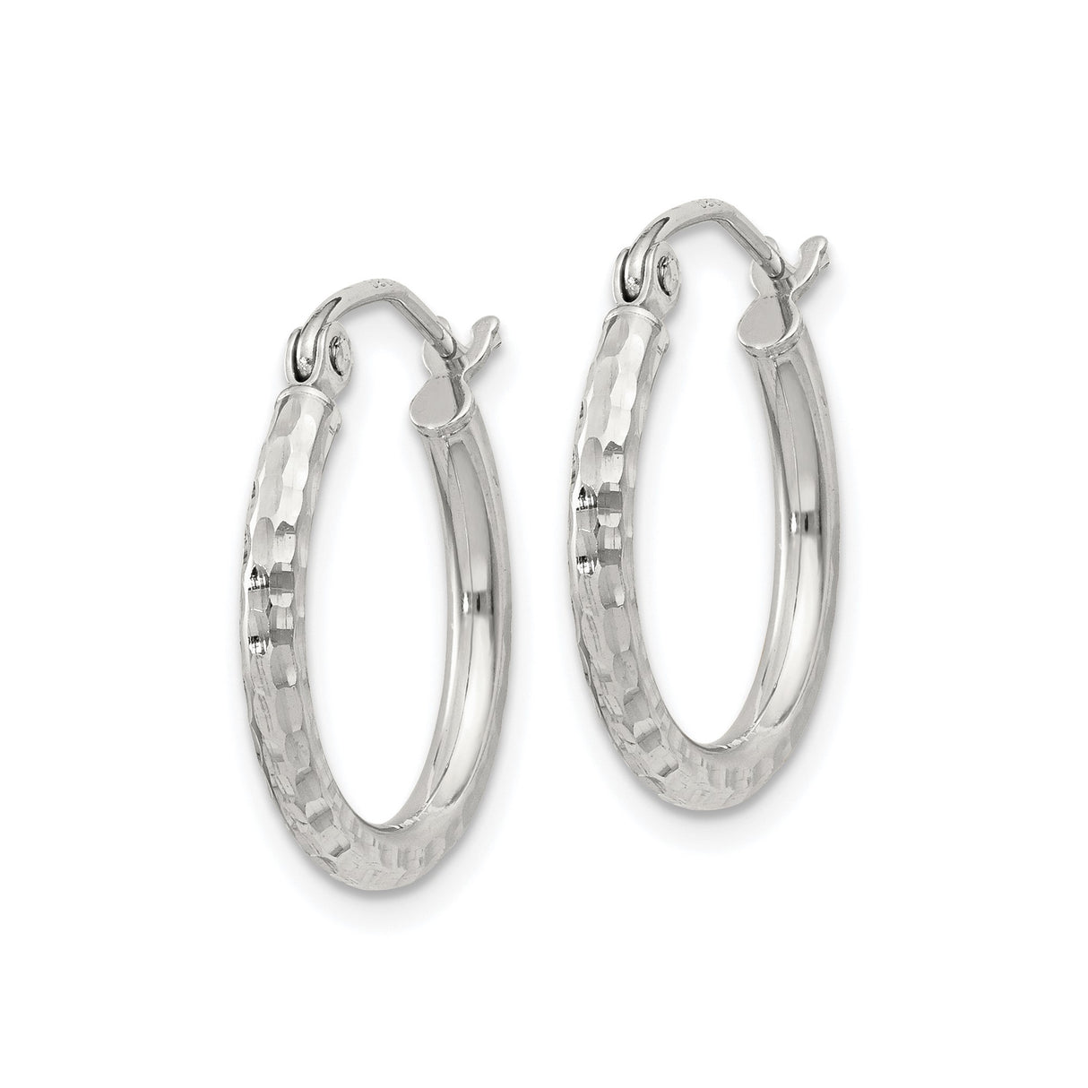 Sterling Silver Hammered Hoop Earrings with Faceted Textured Finish, Latch-Back Closure