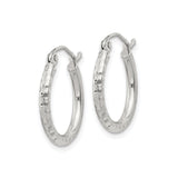 Sterling Silver Hammered Hoop Earrings with Faceted Textured Finish, Latch-Back Closure