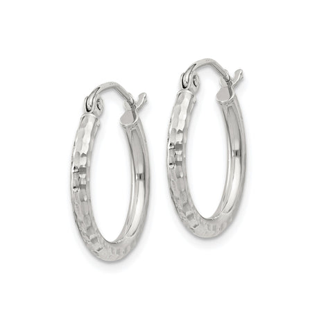 Sterling Silver Hammered Hoop Earrings with Faceted Textured Finish, Latch-Back Closure