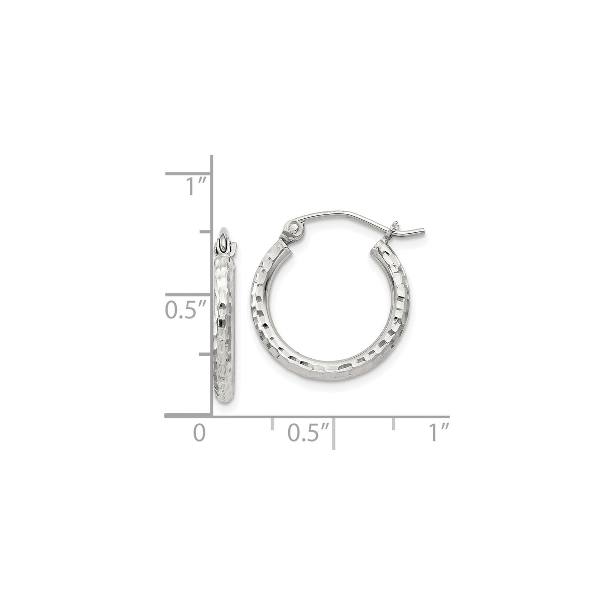 Sterling Silver Hammered Hoop Earrings with Faceted Textured Finish, Latch-Back Closure