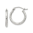 Sterling Silver Hammered Hoop Earrings with Faceted Textured Finish, Latch-Back Closure