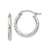 Sterling Silver Hammered Hoop Earrings with Faceted Textured Finish, Latch-Back Closure