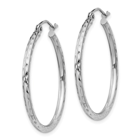 Sterling Silver Hoop Earrings, Diamond Cut Textured Round Tube Design for Women