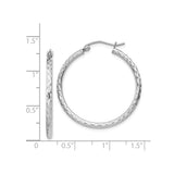Sterling Silver Hoop Earrings, Diamond Cut Textured Round Tube Design for Women