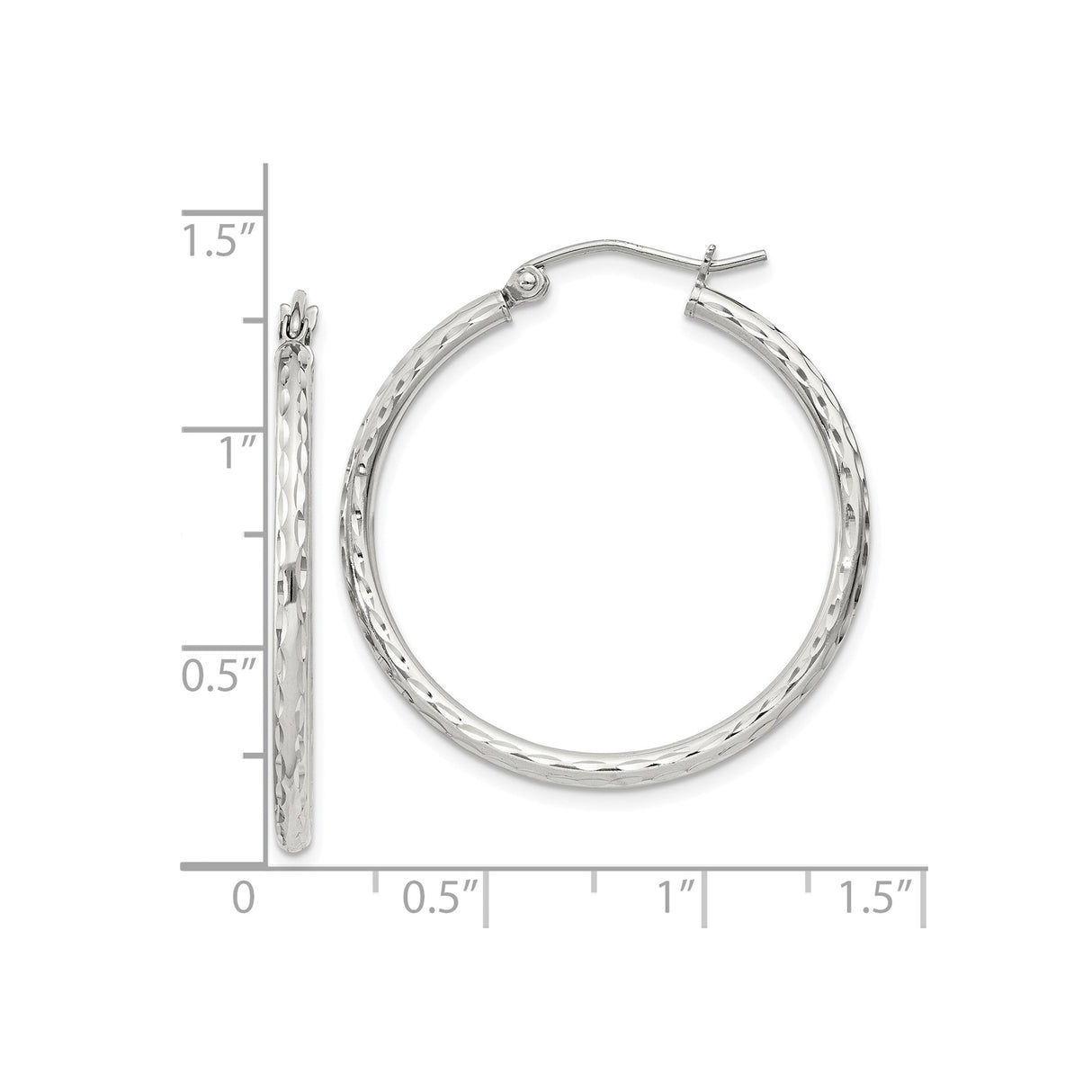 Sterling Silver Hoop Earrings, Diamond Cut Polished Finish, Lightweight Classic Round Style
