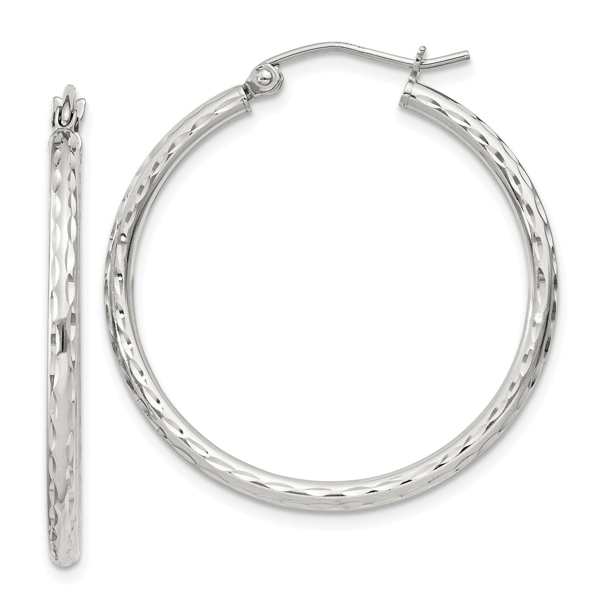 Sterling Silver Hoop Earrings, Diamond Cut Polished Finish, Lightweight Classic Round Style