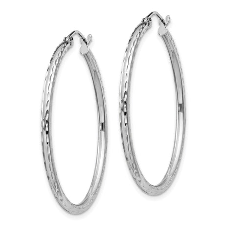 Sterling Silver Hoop Earrings, Diamond-Cut Textured Finish, Lightweight Round Design