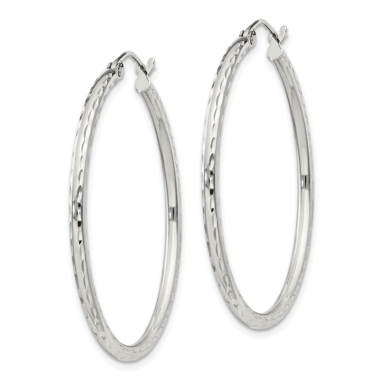 Sterling Silver Hoop Earrings, Diamond Cut Textured with Polished Faceted Finish
