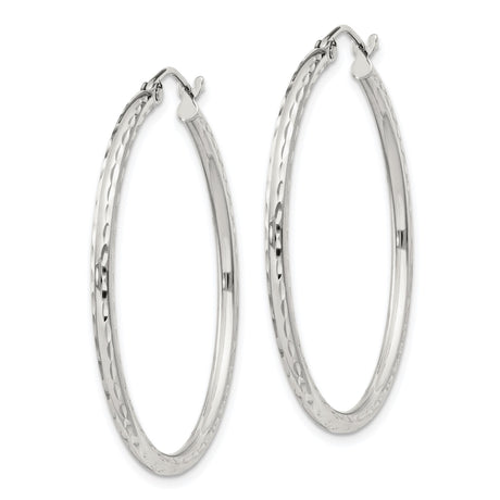 Sterling Silver Hoop Earrings, Diamond Cut Textured with Polished Faceted Finish