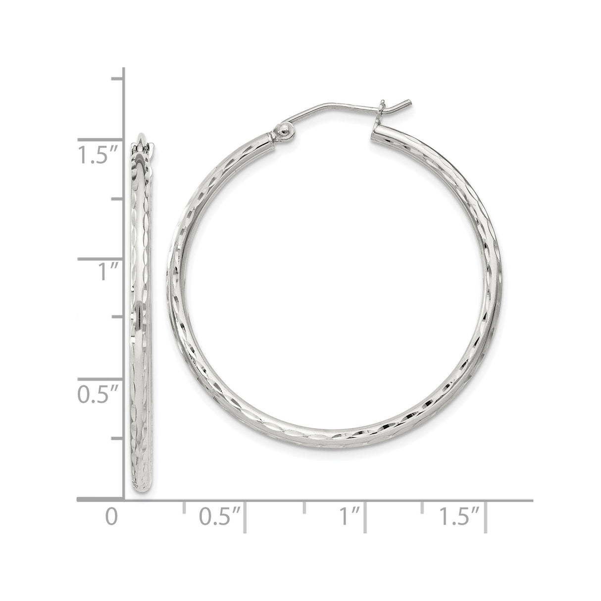 Sterling Silver Hoop Earrings, Diamond Cut Textured with Polished Faceted Finish