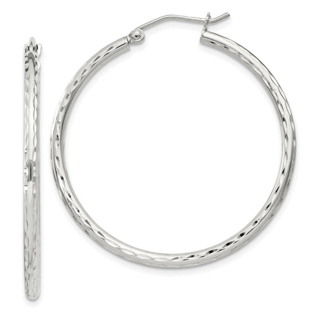 Sterling Silver Hoop Earrings, Diamond Cut Textured with Polished Faceted Finish