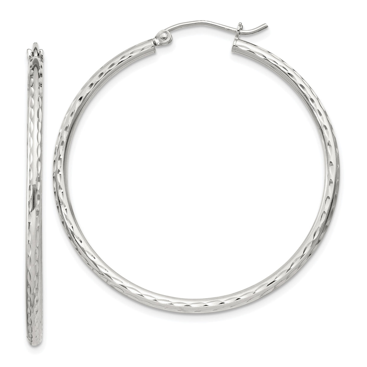 Sterling Silver Hoop Earrings, Diamond Cut Textured Finish, Lightweight Modern Style