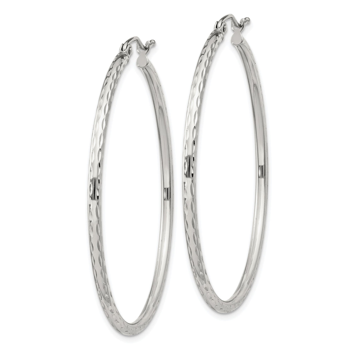 Sterling Silver Large Hoop Earrings with Hammered Texture, Lightweight Polished Design