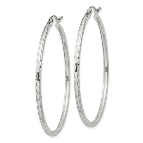 Sterling Silver Large Hoop Earrings with Hammered Texture, Lightweight Polished Design