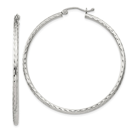 Sterling Silver Large Hoop Earrings with Hammered Texture, Lightweight Polished Design