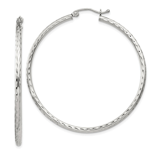 Sterling Silver Large Hoop Earrings with Hammered Texture, Lightweight Polished Design