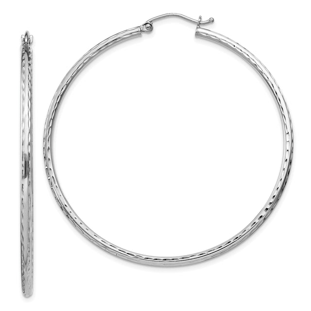 Sterling Silver Hoop Earrings, Large Textured Tube with Diamond Cut Design