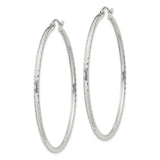 Sterling Silver Hoop Earrings, Diamond Cut Textured Design, Large Lightweight Round Hoops