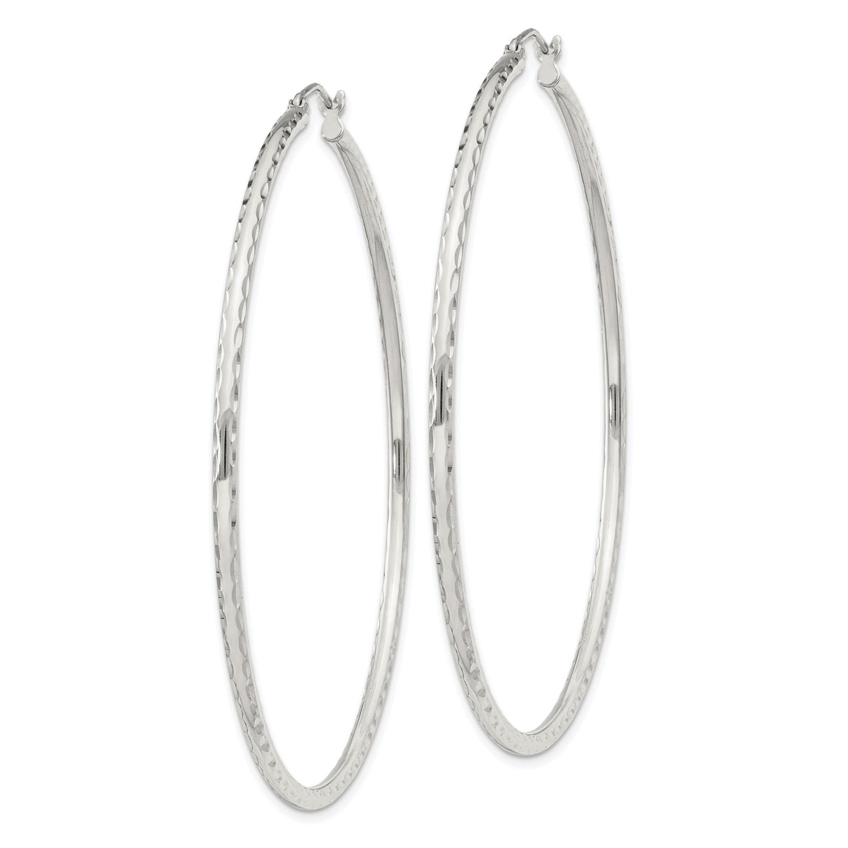 Sterling Silver Hoop Earrings, Textured Hammered Finish, Lightweight Polished Modern Design