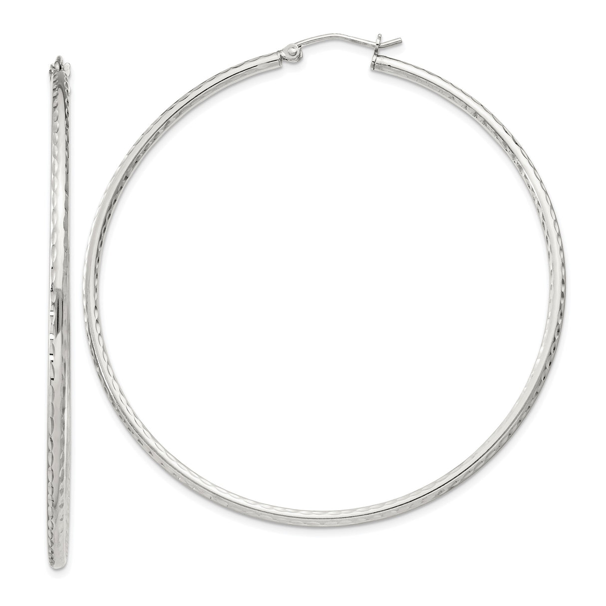 Sterling Silver Hoop Earrings, Textured Hammered Finish, Lightweight Polished Modern Design