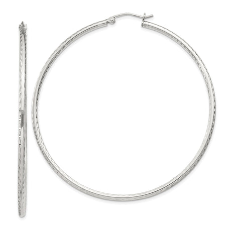 Sterling Silver Hoop Earrings, Textured Hammered Finish, Lightweight Polished Modern Design