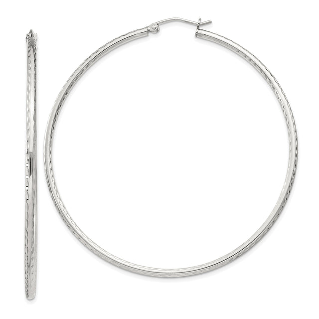 Sterling Silver Hoop Earrings, Textured Hammered Finish, Lightweight Polished Modern Design