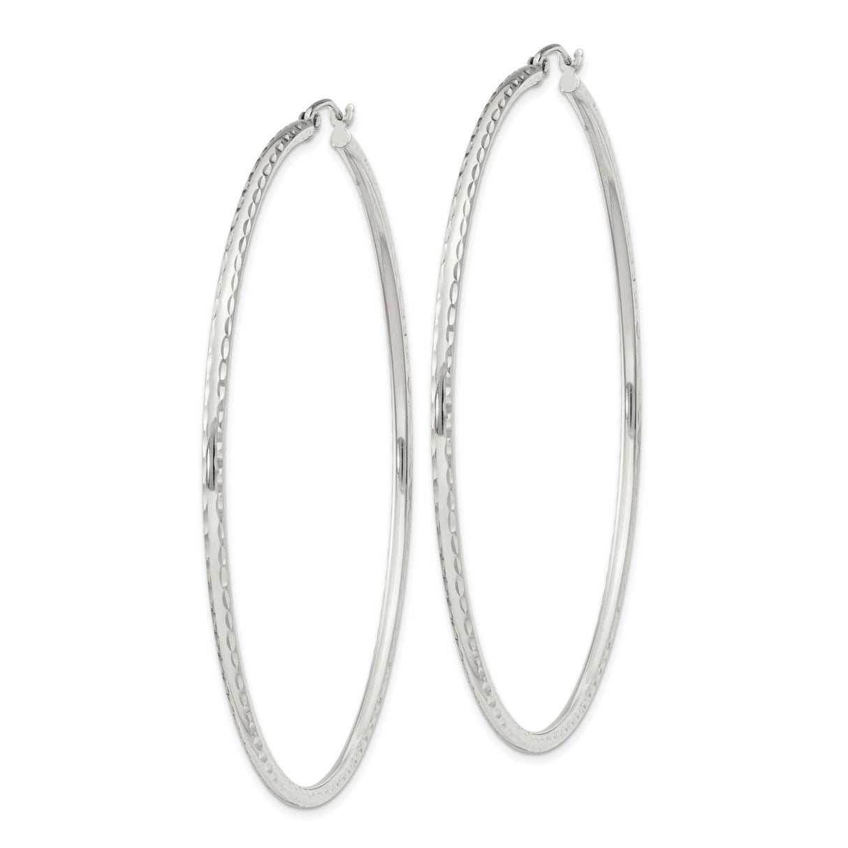 Sterling Silver Hoop Earrings, Thin Textured Large Hoops with Polished Finish, Minimalist Style