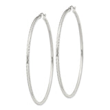 Sterling Silver Hoop Earrings, Thin Textured Large Hoops with Polished Finish, Minimalist Style