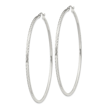 Sterling Silver Hoop Earrings, Thin Textured Large Hoops with Polished Finish, Minimalist Style